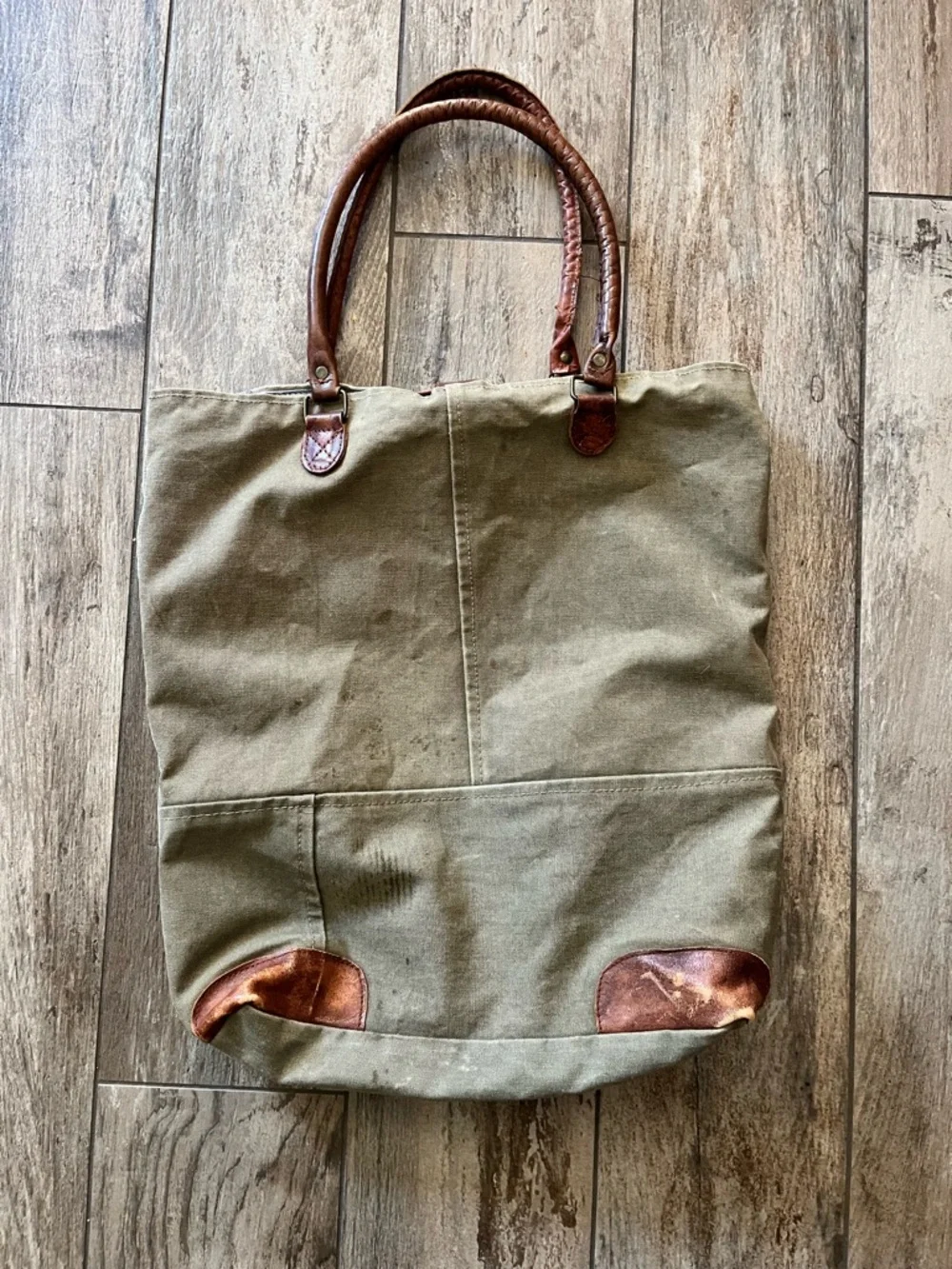 Mona B upcycled “live work create” canvas & vegan leather tote - Picture 4 of 7